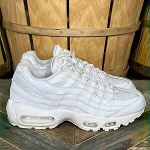 Nike Air Max 95 Triple White 307960-108 Leather Synthetic Sneakers Womens Size 8